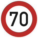 Verkehrsschild Zulässige Höchstgeschwindigkeit 70 km/h VZ: 274-70
