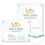 Individuell gefertigtes Praxis-/Kanzleischild A4 Einscheiben-Sicherheitsglas 8 mm transparent, Ecken spitz, 4 Bohrungen