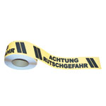 m2 Antirutschbelag gelb/schwarz selbstklebend, mit Text: Achtung Rutschgefahr