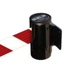 Absperrsysteme Zubehör GuideLine, Wandmodul, schwarze Kassette mit Gurt-Endstück, Gurt (rot/weiß)