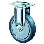 Bockrolle mit Gabel aus verzinktem Stahlblech, Lauffläche thermoplastischer Gummi, spurlos, zweireihiger Kugelkranz, Kugellager