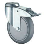 Lenkrolle mit Totalfeststeller, Gabel aus verzinktem Stahlblech, zweiseitiger Kugelkranz, Lauffläche thermoplastischer Gummi, spurlos, Kugellager