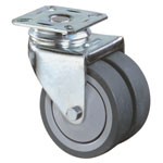 Doppel-Lenkrolle mit Gabel aus verzinktem Stahlblech, zweireihiger Kugelkranz, Lauffläche thermoplastischer Gummi, spurlos, Kugellager