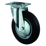 Lenkrolle mit Gabel aus verzinktem Stahlblech, Lauffläche Gummi schwarz, geräuscharmer Lauf, Stahlfelge, Rollenkorblager