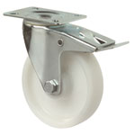 Transportgeräterollen, Lenkrolle mit Totalfeststeller, Gabel aus Stahlblech, zweireihiger Kugelkranz, Lauffläche Kunststoff, hohe Tragkraft, Rollenkorblager