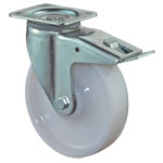 Schwerlastrollen, Lenkrolle mit Totalfeststeller, Gabel aus Stahlblech, verzinkt zweireihiger Kugelkranz, Lauffläche Kunststoff, hohe Tragkraft, Kugellager