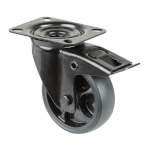 Lenkrolle mit Totalfeststeller Gabel aus Stahlblech, schwarz zweireihiger Kugelkranz im Gabelkopf, thermoplastisches Gummi schwarz,