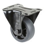 Bockrolle Gabel aus Stahlblech, schwarz zweireihiger Kugelkranz im Gabelkopf, thermoplastisches Gummi schwarz,