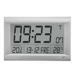 LCD Funkwanduhr, digitales Display, Kunststoffgehäuse, Silber matt,