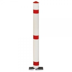 Aluminium-Absperrpfosten rot/weiß mit Reflexstreifen umlegbar auf Bodenplatte