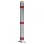 Aluminium-Absperrpfosten mit roten Reflexstreifen umlegbar mit Bodenanker