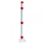 Aluminium-Absperrpfosten rot/weiß mit Reflexstreifen und Kettenkopf zum Aufschrauben mit Bodenplatte