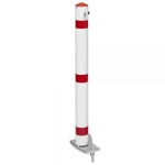 Stahl-Absperrpfosten rot/weiß mit Reflexstreifen umlegbar auf Bodenplatte