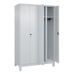 C+P Schwarz-Weiß-Spind Classic PLUS auf Füßen 4 Abteile mit Ablageboden und Garderobenstange