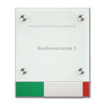 Cristallo Schild mit Frei-Besetzt-Anzeige rahmenlos aus 2 x 4 mm Sicherheitsglas mit hochwertigen Edelstahlhaltern