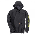 Carhartt Logo Sleeve Graphic Kapuzenpullover antrazit mit Kapuze, Vordertasche, elastische Bündchen