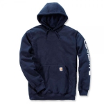 Carhartt Logo Sleeve Graphic Kapuzenpullover dunkelblau mit Kapuze, Vordertasche, elastische Bündchen