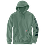 Carhartt Herren Logo Sleeve Graphic Kapuzenpullover grün mit Kapuze, Vordertasche, elastische Bündchen