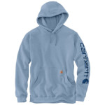 Carhartt Herren Logo Sleeve Graphic Kapuzenpullover hellblau mit Kapuze, Vordertasche, elastische Bündchen