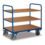 VARIOfit leichter Transportwagen niedriger Etagenwagen mit 3 Böden und Holzwerkstoffplatten