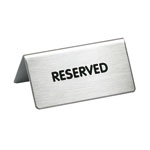 Tischaufsteller aus gebürstetem Edelstahl mit Aufschrift: RESERVED