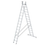 Munk Sprossen-Mehrzweckleiter aus Aluminium, zweiteilig Sprossenanzahl 2 x 14, Arbeitshöhe 8,0 m