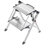 Leitern Klapptritte Hailo Mini Comfort, 2 Alu-Stufen mit Antirutsch-Riffelung,