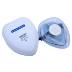 Taschenmaske in Kunststoffdose mit Einweg-Ventil und austauschbarem Filter