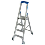 Leitern Stufen - StehLeitern Krause Stufen-StehLeiter, fahrbar (Alu), Arbeitshöhe 2,95 m,