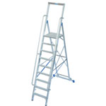 Stufen-Stehleiter mit großer Alu-Plattform, 9-stufig, Arbeitshöhe: ca. 4,10 m, Standhöhe: ca. 2,10 m,