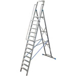 Stufen-Stehleiter mit großer Alu-Plattform, 14-stufig, Arbeitshöhe: ca. 5,30 m, Standhöhe: ca. 3,30 m,
