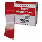 Absperrband rot/weiß geblockt Flatterband in Spenderbox mit Abrollvorrichtung
