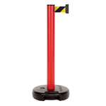 Absperrpfosten mit Gurt - Outdoor Pfosten: rot, Gurt: schwarz/gelb, Gurtlänge: 3,7 m (selbstaufrollend)
