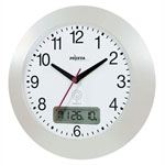 Peweta Funkwanduhr DCF 77 weißes Zahlenzifferblatt, LCD-Display zeigt Datum und Wochentag an