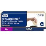 Tork 12880 Xpressnap Extra Soft Natur Spenderserviette Premium 2-lagig für Spendersystem N4, 1/2 Falzung