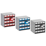 Treston Schubladenmagazin grauer Metallrahmen, Schubladenfarben: grau, rot, blau