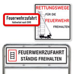 Hinweisschilder für Feuerwehrzufahrten