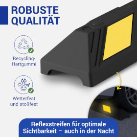 Parkplatzbegrenzung aus Recylinggummi mit gelben Reflexstreifen und integriertem Tragegriff