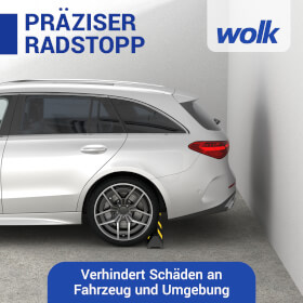 Parkplatzbegrenzung aus Recylinggummi mit gelben Reflexstreifen und integriertem Tragegriff