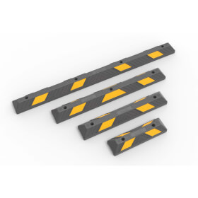 Parkplatzbegrenzung aus Recylinggummi mit gelben Reflexstreifen und integriertem Tragegriff