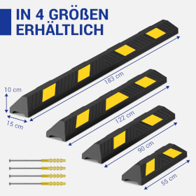 Parkplatzbegrenzung aus Recylinggummi mit gelben Reflexstreifen und integriertem Tragegriff