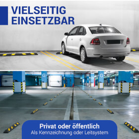Parkplatzbegrenzung aus Recylinggummi mit gelben Reflexstreifen und integriertem Tragegriff