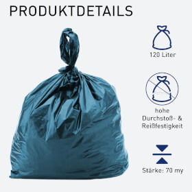Deiss 10170 Schwerlast-Abfallsack Typ 100 PREMIUM Volumen: 120 l, Farbe: blau, LDPE 70 my