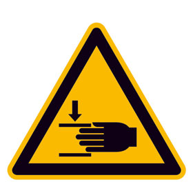 Warnschild auf Bogen Warnung vor Handverletzungen