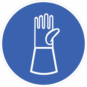 Gebotsschild Handschuhe mit Pulsschutz tragen