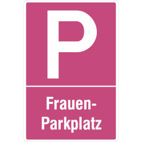 Parkplatzschild Symbol: P, Text:  Frauenparkplatz