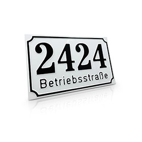 Nostalgie - Hausnummernschild mit Antiqua - Rand, weiß / schwarz