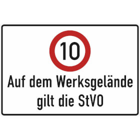 Verkehrsschild Auf dem Werksgelände gilt die StVO 10 km / h