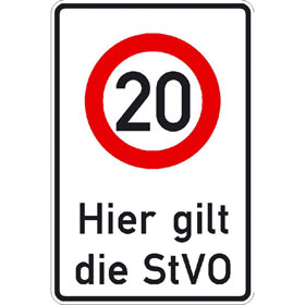 Verkehrsschild Hier gilt die StVO mit Angabe der km / h nach Wahl