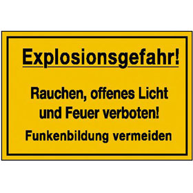 Hinweisschild - Betriebskennzeichnung Explosionsgefahr! Rauchen,  offenes Licht und Feuer